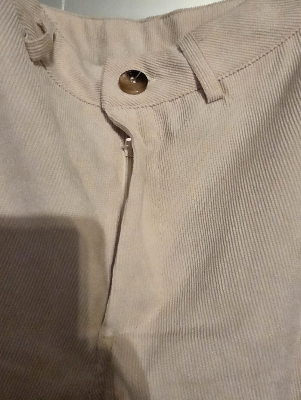 Beige Corduroy Pants with Button Fly